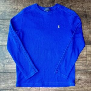 Polo Ralph Lauren Blue Waffle-Knit Long-Sleeve Shirt - Boys Large (14-16)